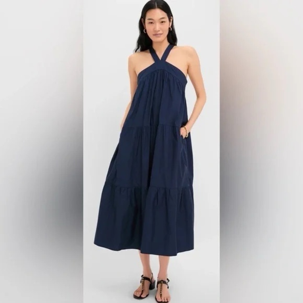 En Saison Navy Cross-Halter Tiered Maxi Dress